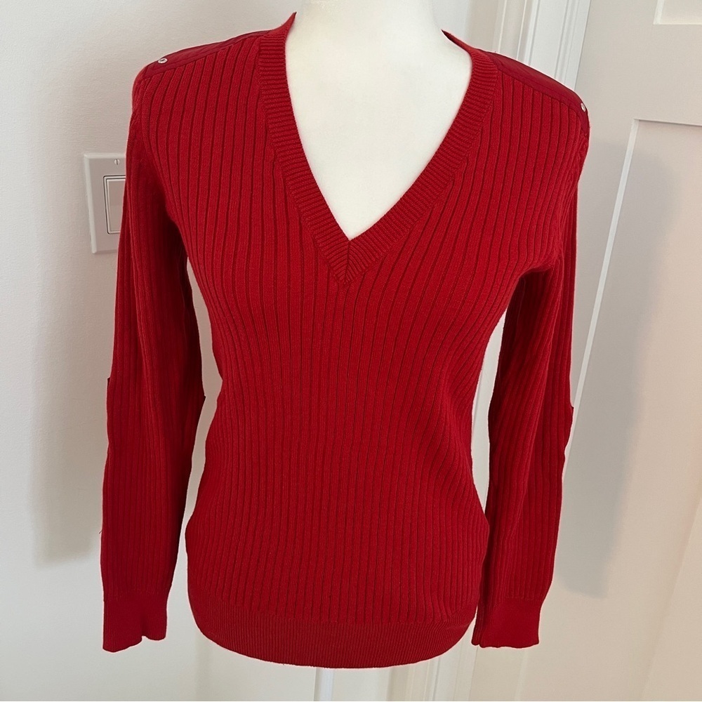 Lauren Active by Ralph Lauren Y2K Womens Red Knit Pullover, Rib Detail, Sz M *U3